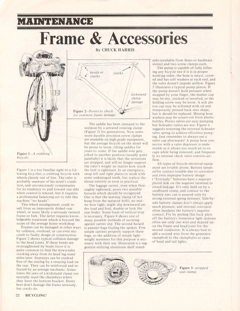 <------ Bicycling Magazine 04-1971 ------> Maintenance:  Frame & Accessories