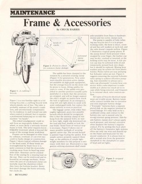 <------ Bicycling Magazine 04-1971 ------> Maintenance:  Frame & Accessories