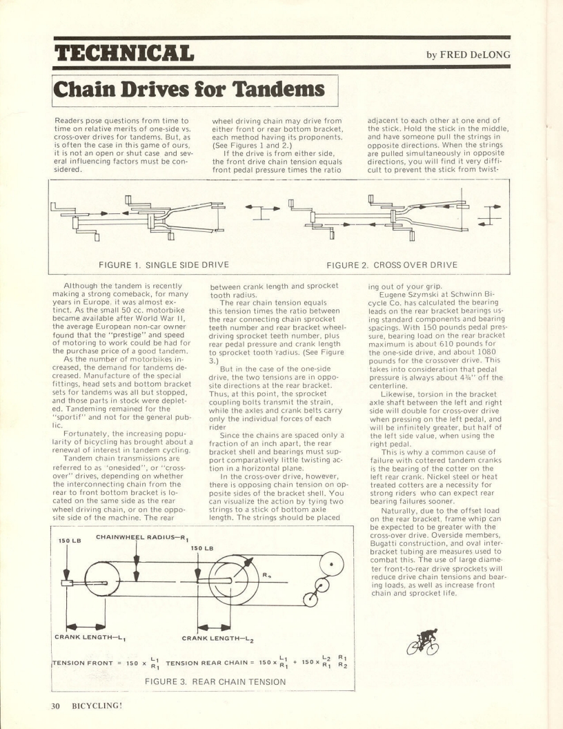 <------ Bicycling Magazine 02-1972 ------> Chain Drives For Tandem Bicycles
