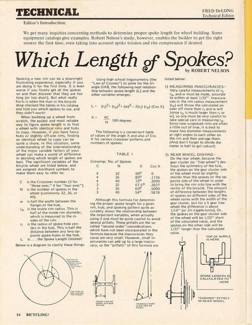 <------ Bicycling Magazine 08-1972 ------> Calculating Proper Spoke Length