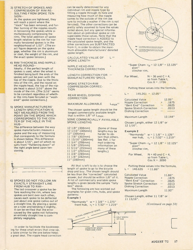 <------ Bicycling Magazine 08-1972 ------> Calculating Proper Spoke Length
