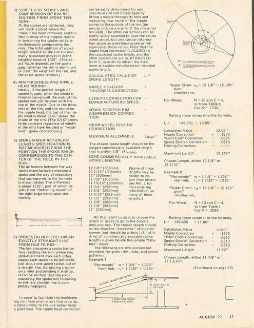 <------ Bicycling Magazine 08-1972 ------> Calculating Proper Spoke Length