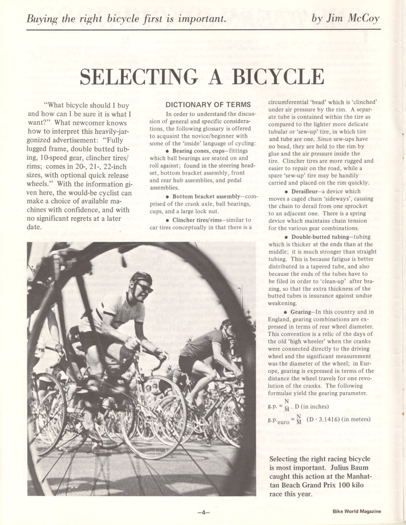 <---------- Bike World 12-1972 ----------> Selecting A Bicycle