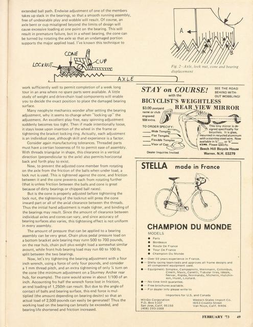<------ Bicycling Magazine 02-1973 ------> Wheel And Bracket Bearing Adjustment