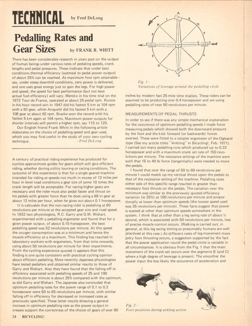 <------ Bicycling Magazine 03-1973 ------> Pedaling Rates And Gear Sizes