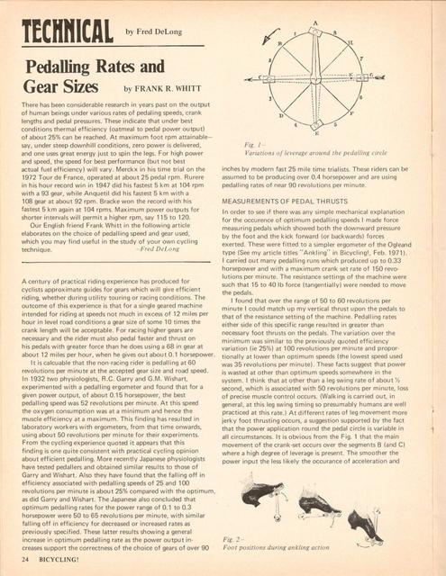 <------ Bicycling Magazine 03-1973 ------> Pedaling Rates And Gear Sizes