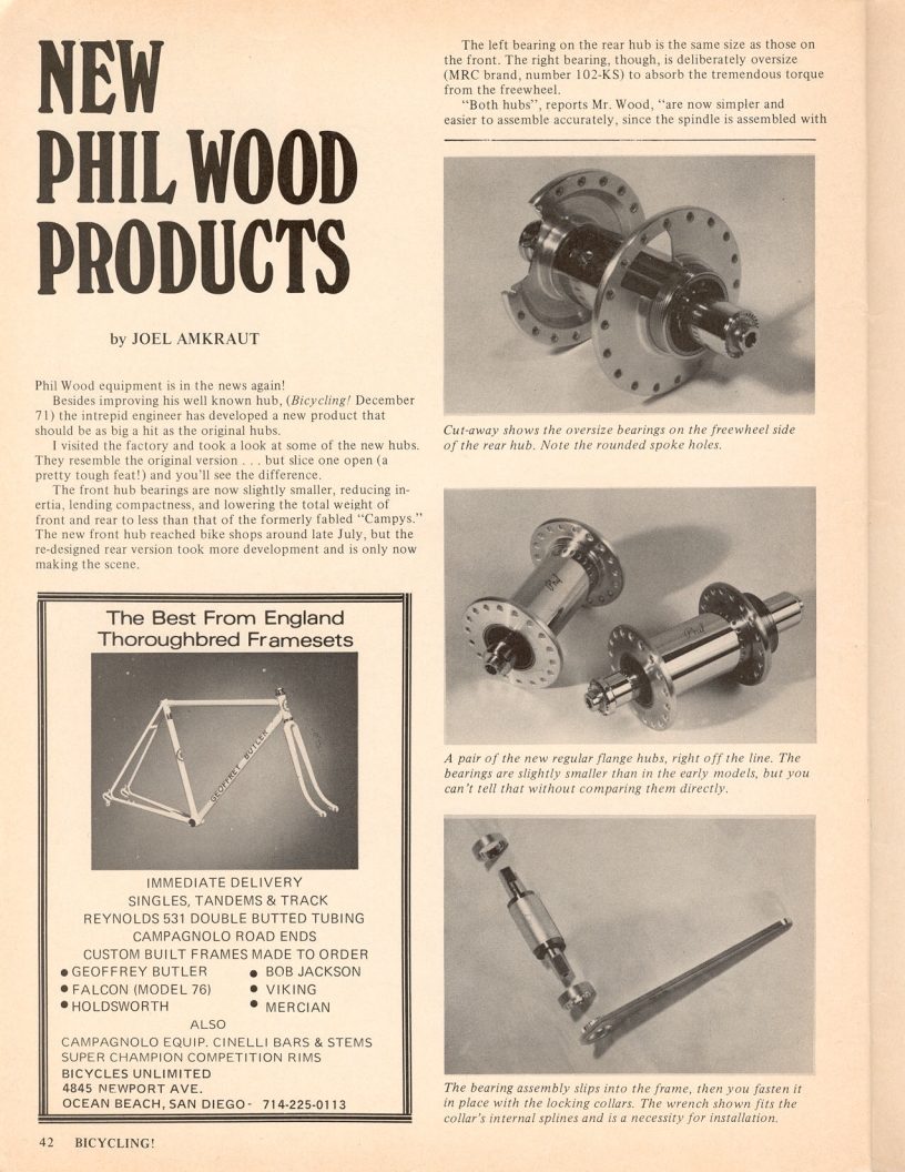 <------ Bicycling Magazine 03-1973 ------> New Phil Wood Products
