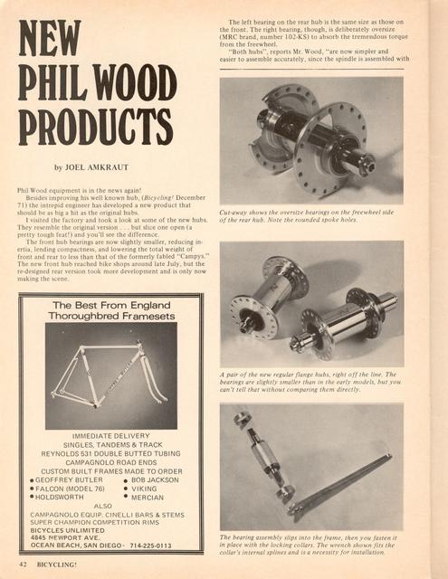 <------ Bicycling Magazine 03-1973 ------> New Phil Wood Products
