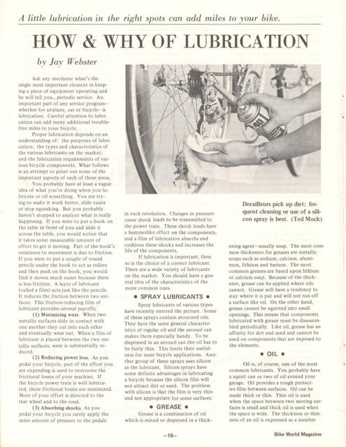 <---------- Bike World 04-1973 ----------> How & Why Of Lubrication