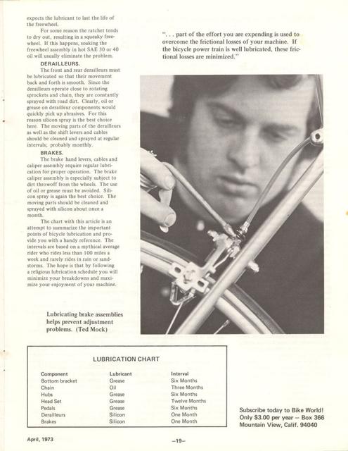 <---------- Bike World 04-1973 ----------> How & Why Of Lubrication