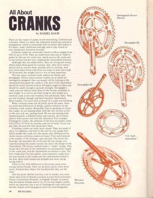 <------ Bicycling Magazine 06-1973 ------> All About Cranks
