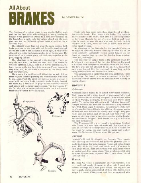 <------ Bicycling Magazine 11-1973 ------> All About Brakes