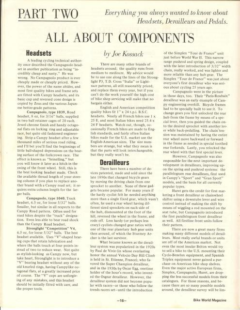 <---------- Bike World 08-1973 ----------> All About Components - Part 2 - Headsets / Derailleurs / Pedals
