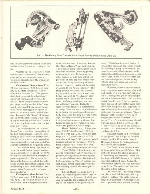 <---------- Bike World 08-1973 ----------> All About Components - Part 2 - Headsets / Derailleurs / Pedals