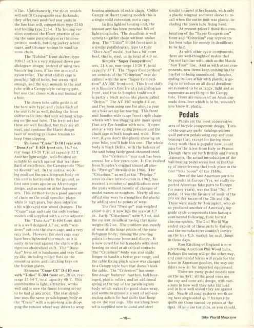 <---------- Bike World 08-1973 ----------> All About Components - Part 2 - Headsets / Derailleurs / Pedals
