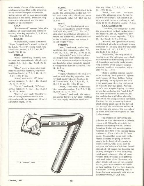 <---------- Bike World 10-1973 ----------> All About Components - Part 3 - Handlebars / Stems