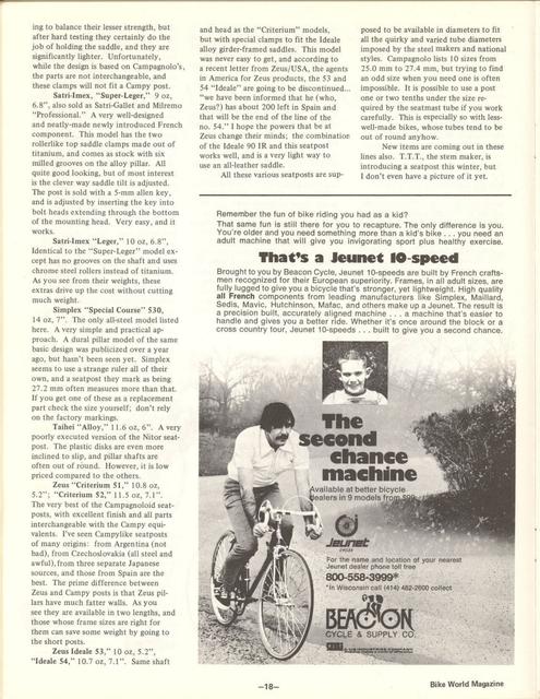 <---------- Bike World 02-1974 ----------> All About Components - Part 5 - Seat Posts / Binder Bolts