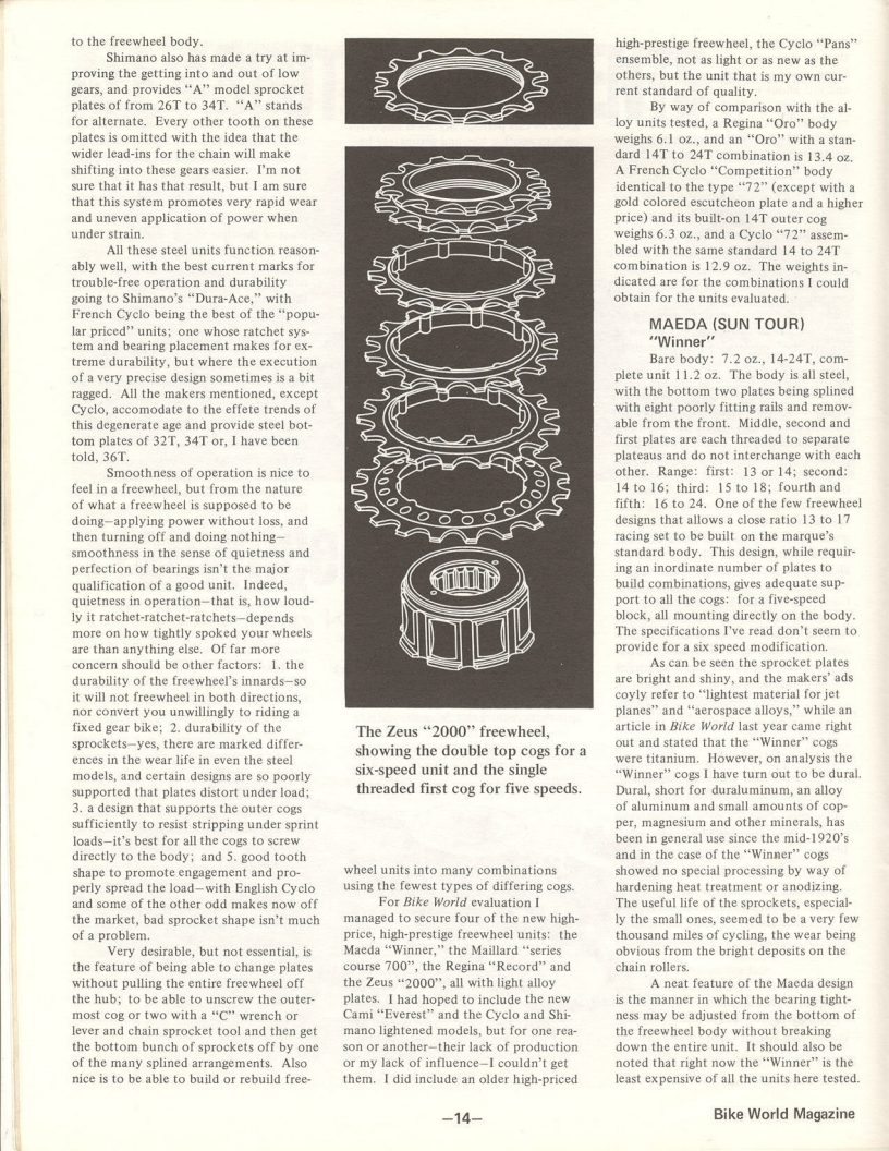 <---------- Bike World 11-1974 ----------> All About Components - Part 6 - Freewheels