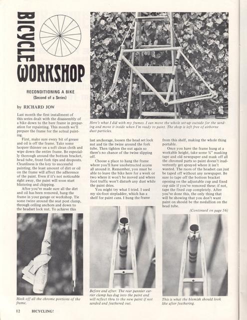 <------ Bicycling Magazine 11-1973 ------> Reconditioning A Bike - Part 2