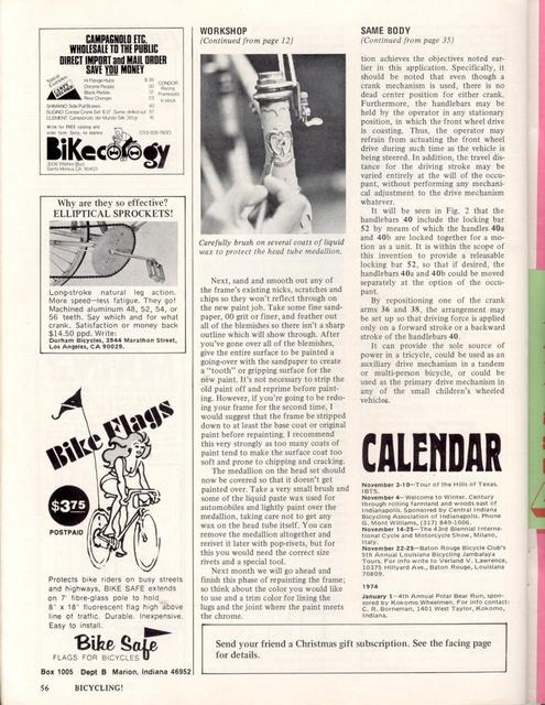 <------ Bicycling Magazine 11-1973 ------> Reconditioning A Bike - Part 2