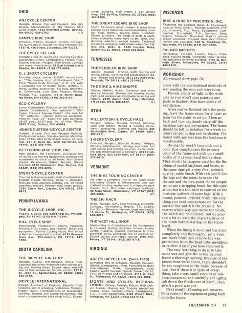 <------ Bicycling Magazine 12-1973 ------> Reconditioning A Bike - Part 3