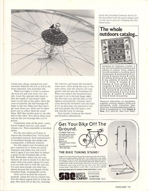 <------ Bicycling Magazine 01-1974 ------> Reconditioning A Bike - Part 4