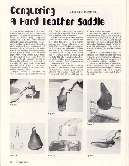 <------ Bicycling Magazine 12-1973 ------> Conquering A Hard Leather Saddle
