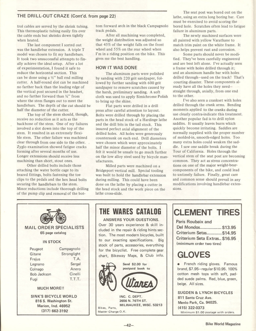 <---------- Bike World 12-1973 ----------> The Drill-Out Craze