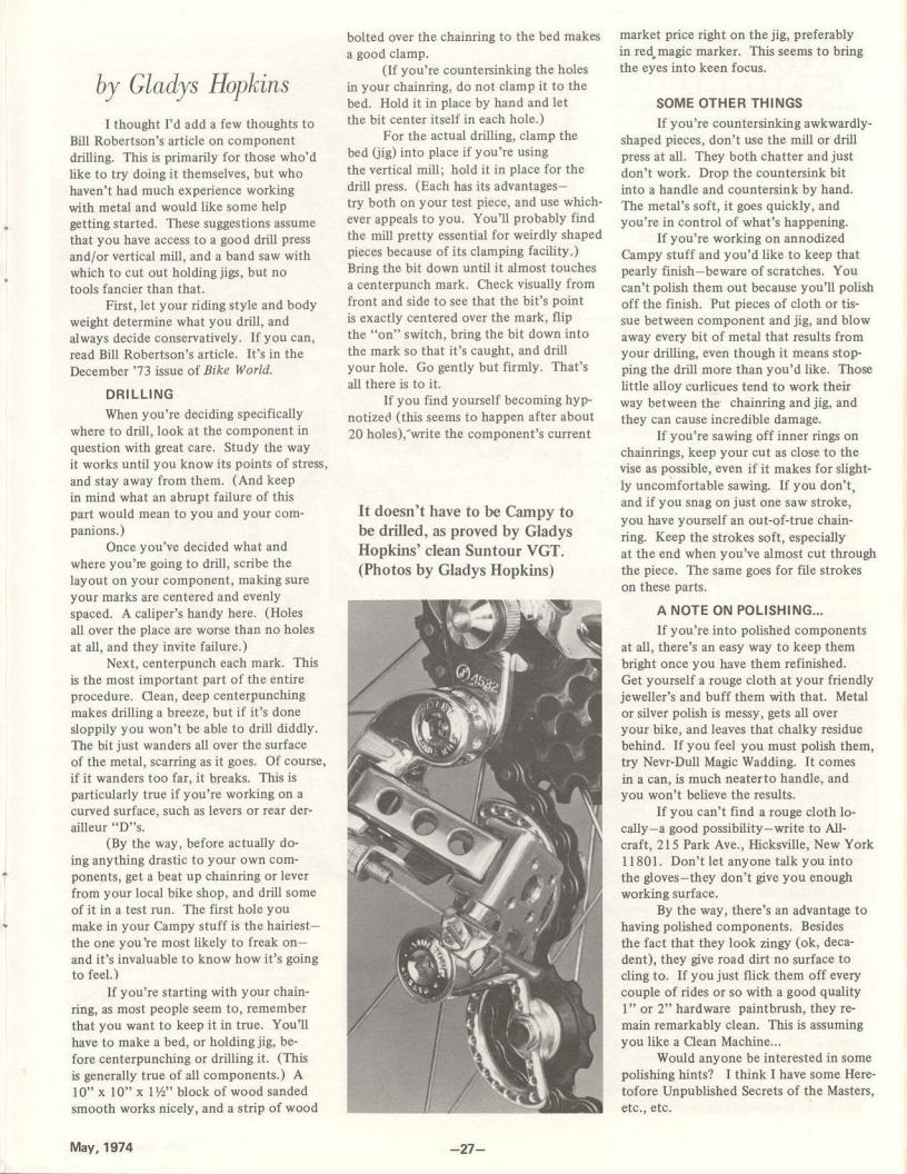 <---------- Bike World 05-1974 ----------> Drilling Do’s, Don’ts, And How-To’s