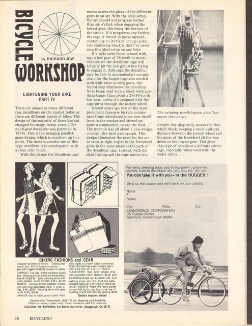 <------ Bicycling Magazine 07-1974 ------> Lightening Your Bike - Part 4