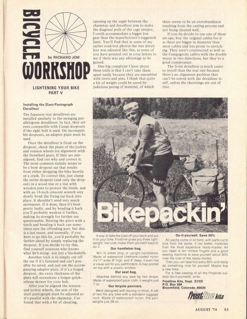 <------ Bicycling Magazine 08-1974 ------> Lightening Your Bike - Part 5