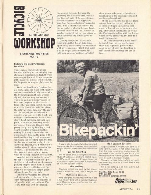 <------ Bicycling Magazine 08-1974 ------> Lightening Your Bike - Part 5
