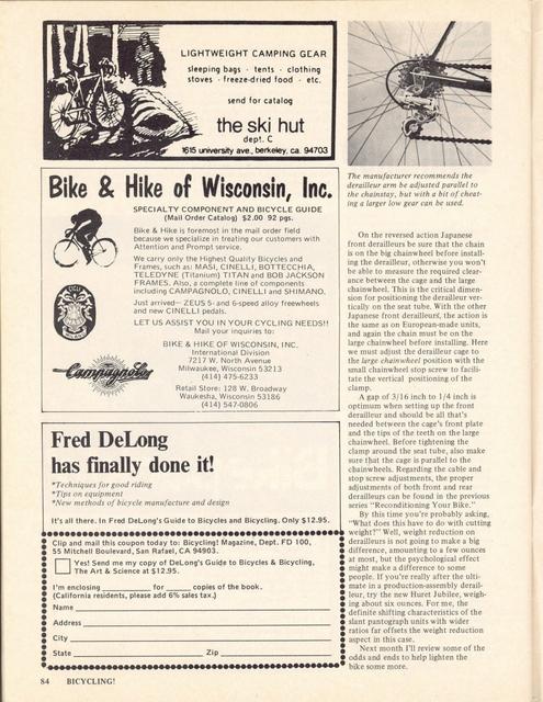 <------ Bicycling Magazine 08-1974 ------> Lightening Your Bike - Part 5