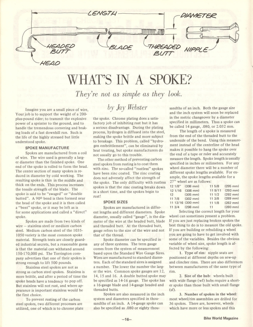 <---------- Bike World 06-1974 ----------> What’s In A Spoke?