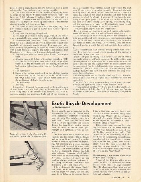 <------ Bicycling Magazine 08-1975 ------> Exotic Bicycle Development
