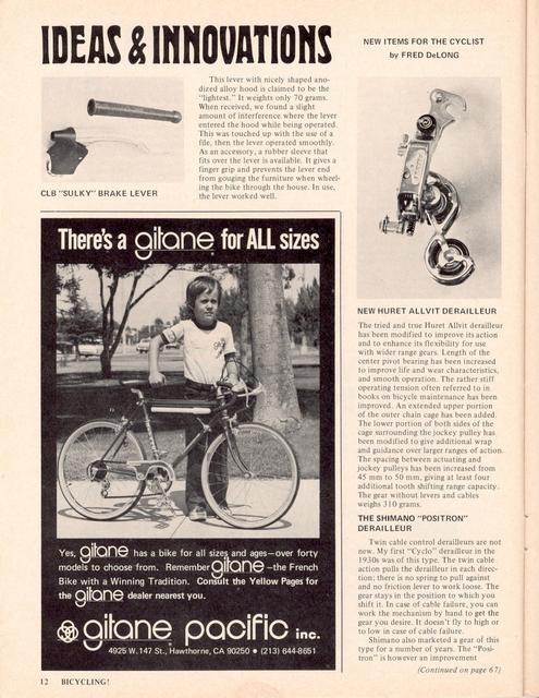 <------ Bicycling Magazine 03-1975 ------> Huret Allvit / Shimano Positron Rear Derailleurs