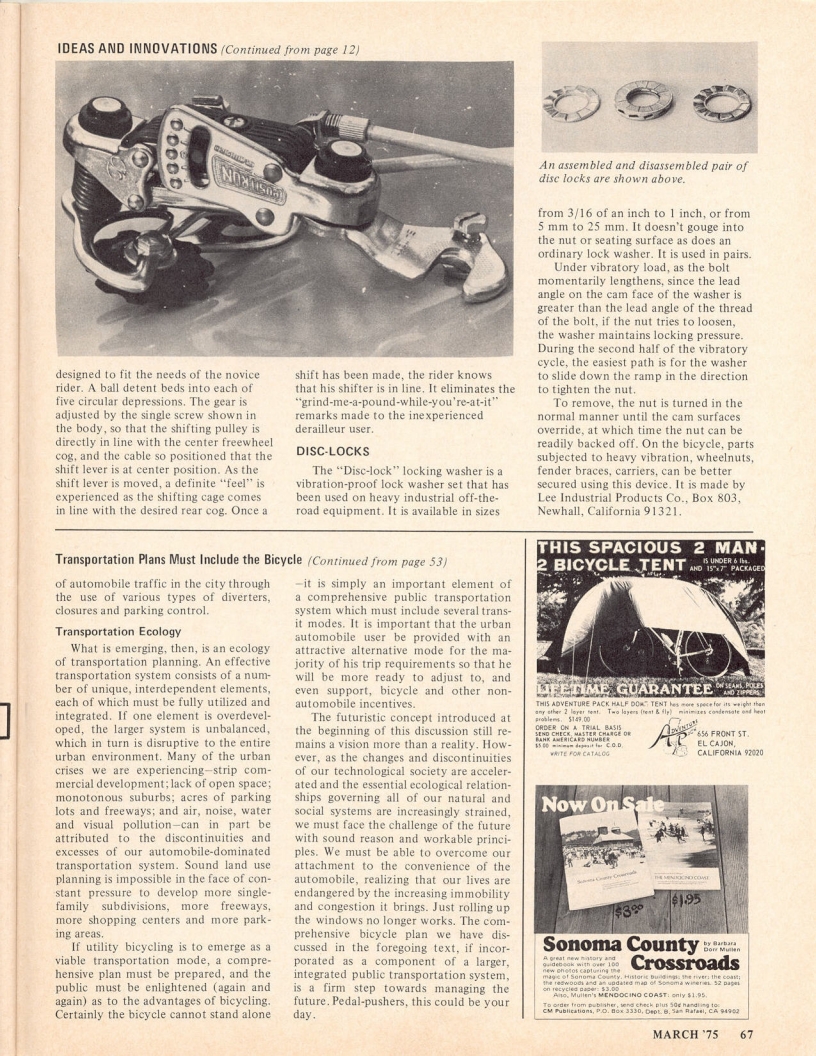 <------ Bicycling Magazine 03-1975 ------> Huret Allvit / Shimano Positron Rear Derailleurs