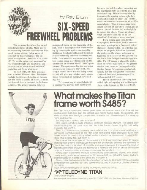 <----- Bicycling Magazine 05-1975 -----> Six Speed Freewheel Problems