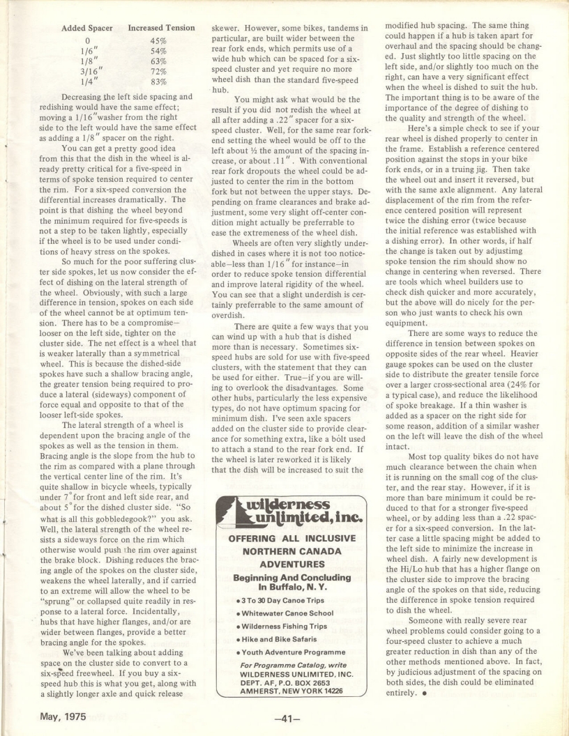 <----- Bicycling Magazine 05-1975 -----> Six Speed Freewheel Problems