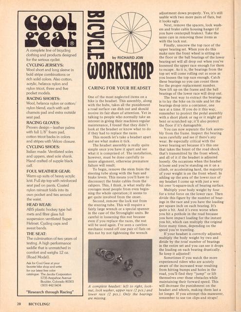 <------ Bicycling Magazine 09-1975 ------> Caring For Your Headset