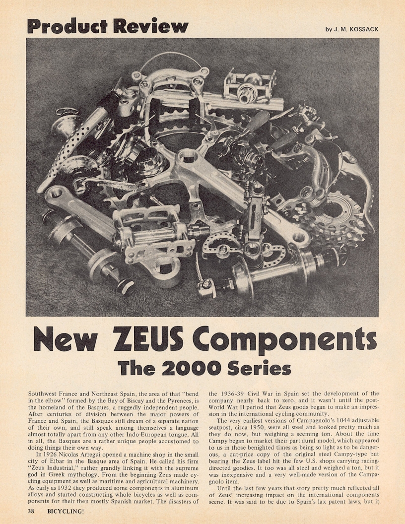 <------ Bicycling Magazine 09-1975 ------> New Zeus Components - The 2000 Series
