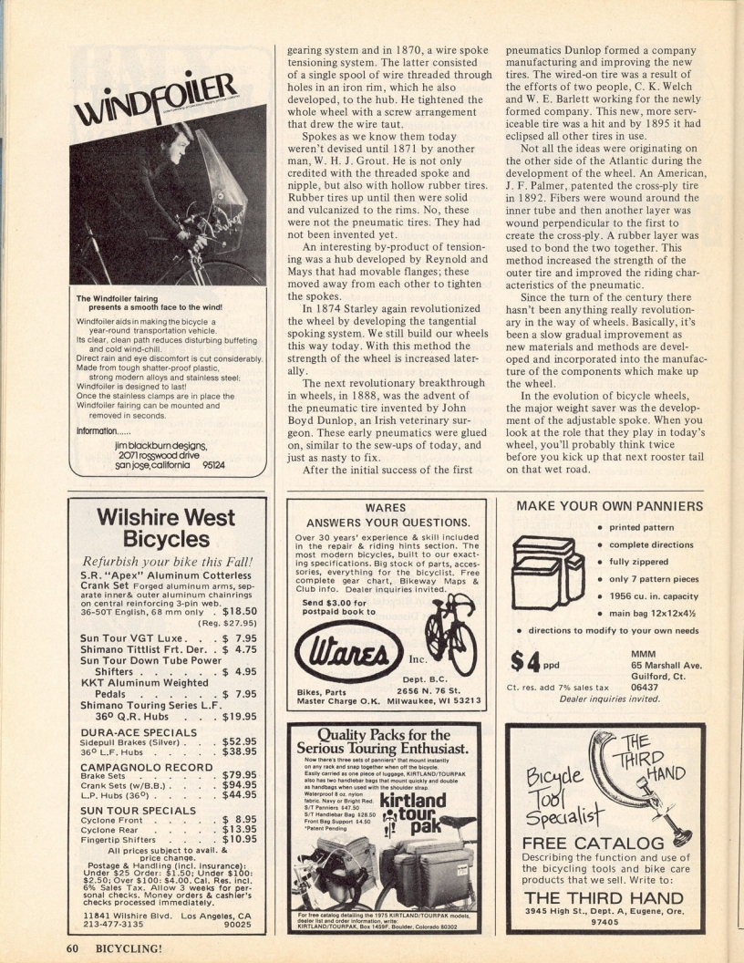 <------ Bicycling Magazine 10-1975 ------> Step By Step Wheels - Part 1 - Spokes