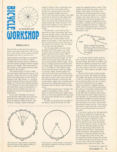 <------ Bicycling Magazine 11-1975 ------> Step By Step Wheels - Part 2 - Spoke Stress