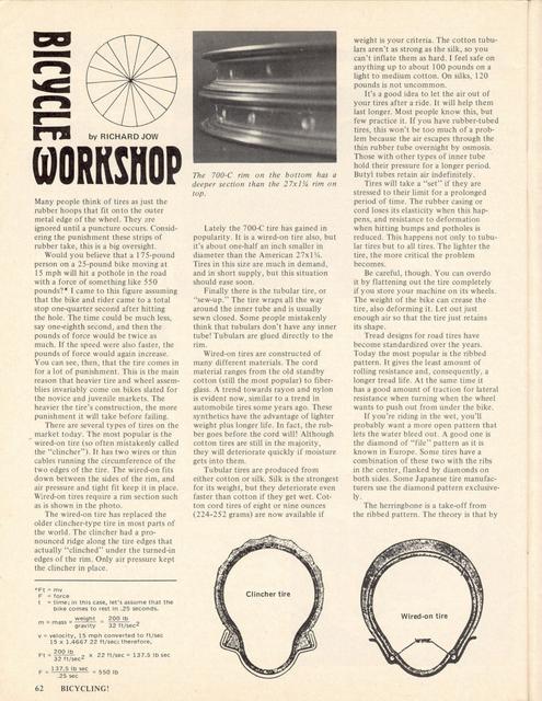 <------ Bicycling Magazine 02-1976 ------> Step By Step Wheels - Part 5 - Tires
