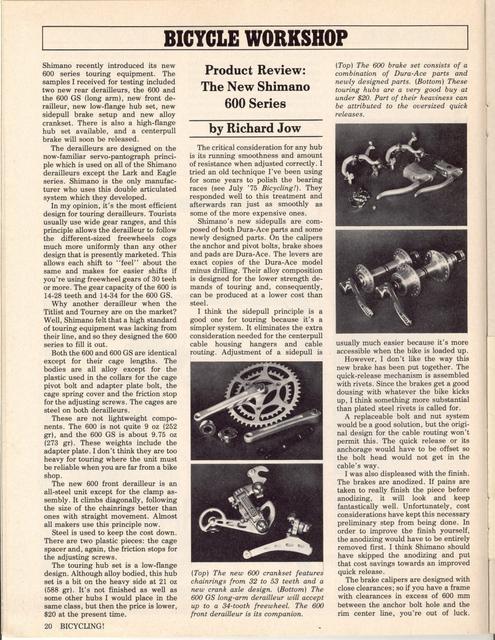 <------ Bicycling Magazine 04-1976 ------> Product Review:  The New Shimano 600 Series