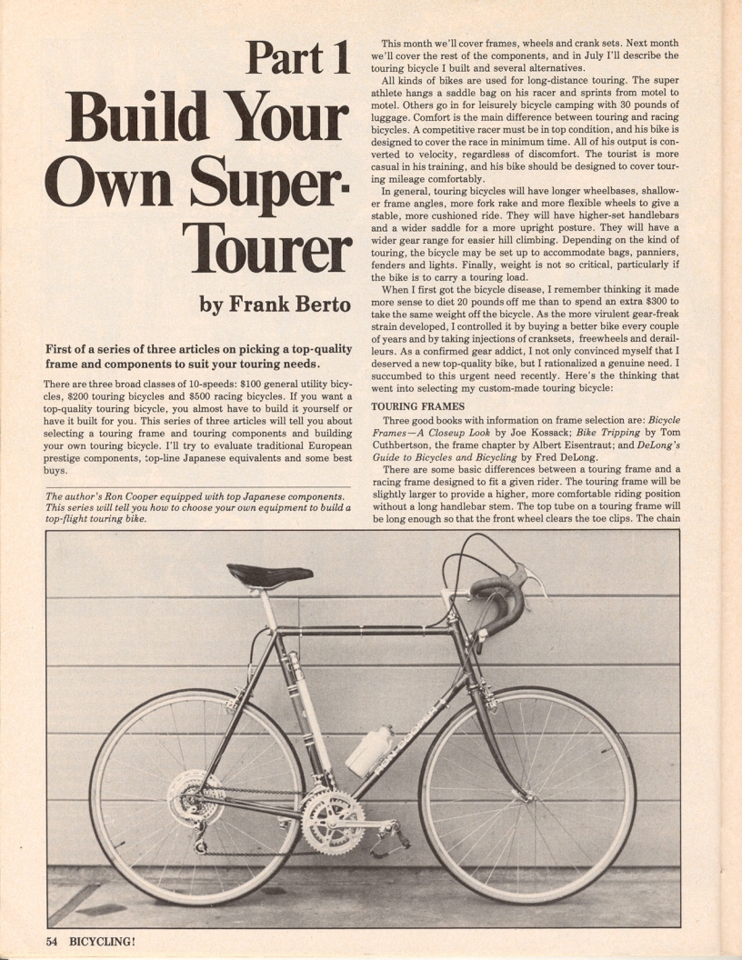 <------ Bicycling Magazine 05-1976 ------> Build Your Own Super Tourer - Part 1