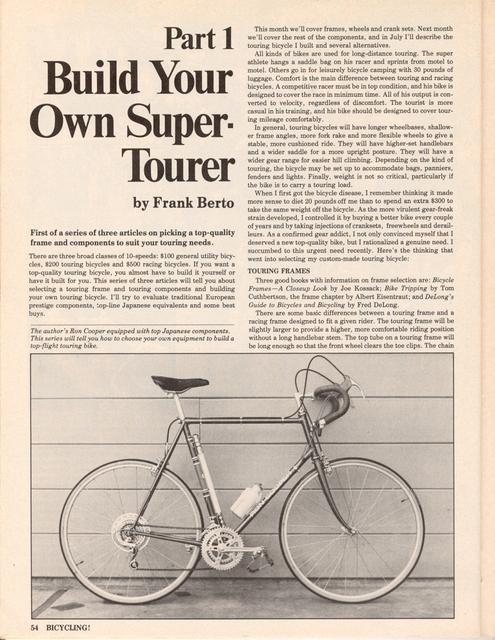 <------ Bicycling Magazine 05-1976 ------> Build Your Own Super Tourer - Part 1