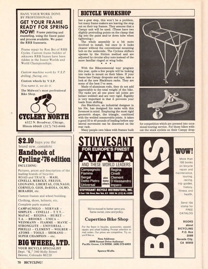 <------ Bicycling Magazine 05-1976 ------> Some New Equipment For 1976