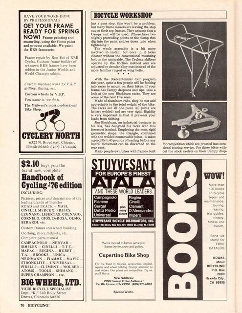 <------ Bicycling Magazine 05-1976 ------> Some New Equipment For 1976