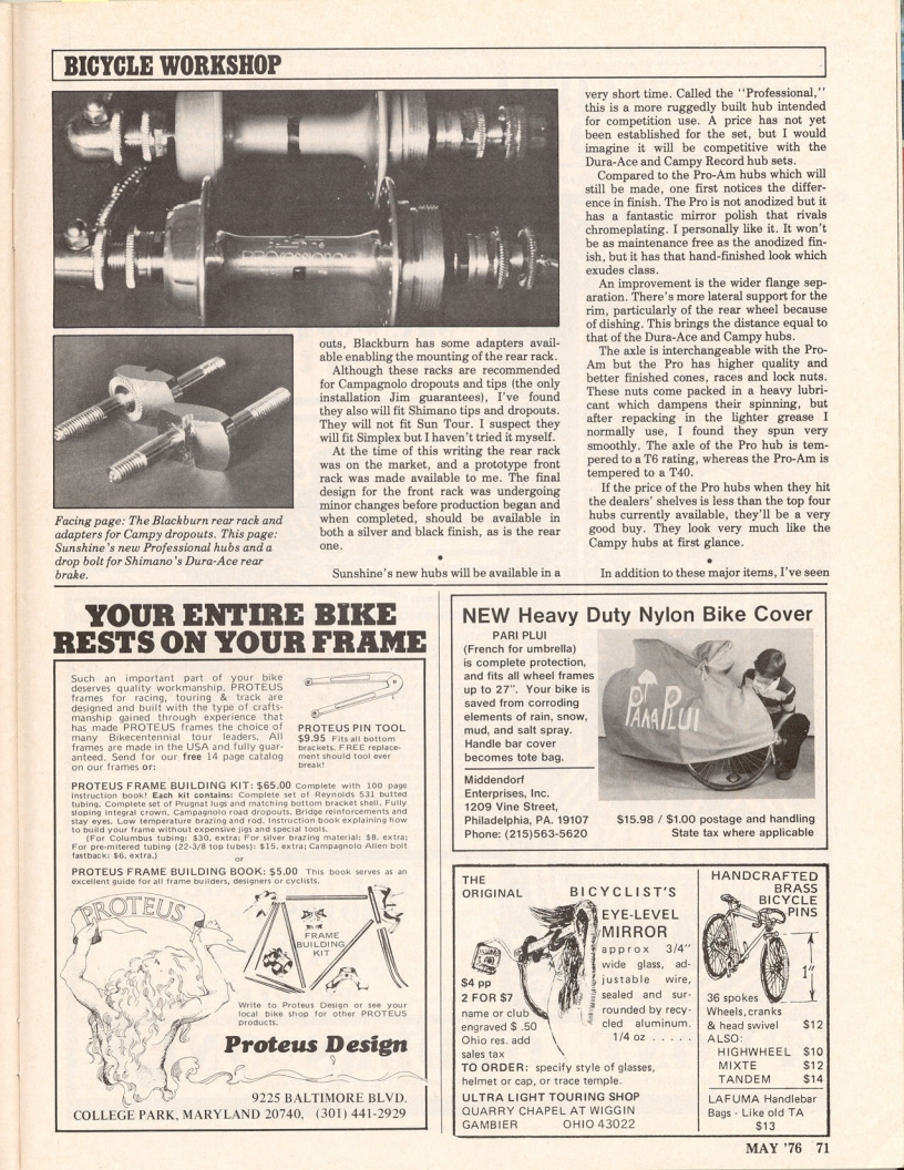 <------ Bicycling Magazine 05-1976 ------> Some New Equipment For 1976